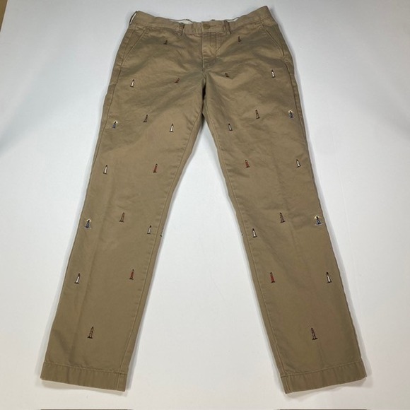 J.Crew Broken In 770 Khaki Lighthouse Print Chino Pants Men's W32 L32 - Picture 1 of 9